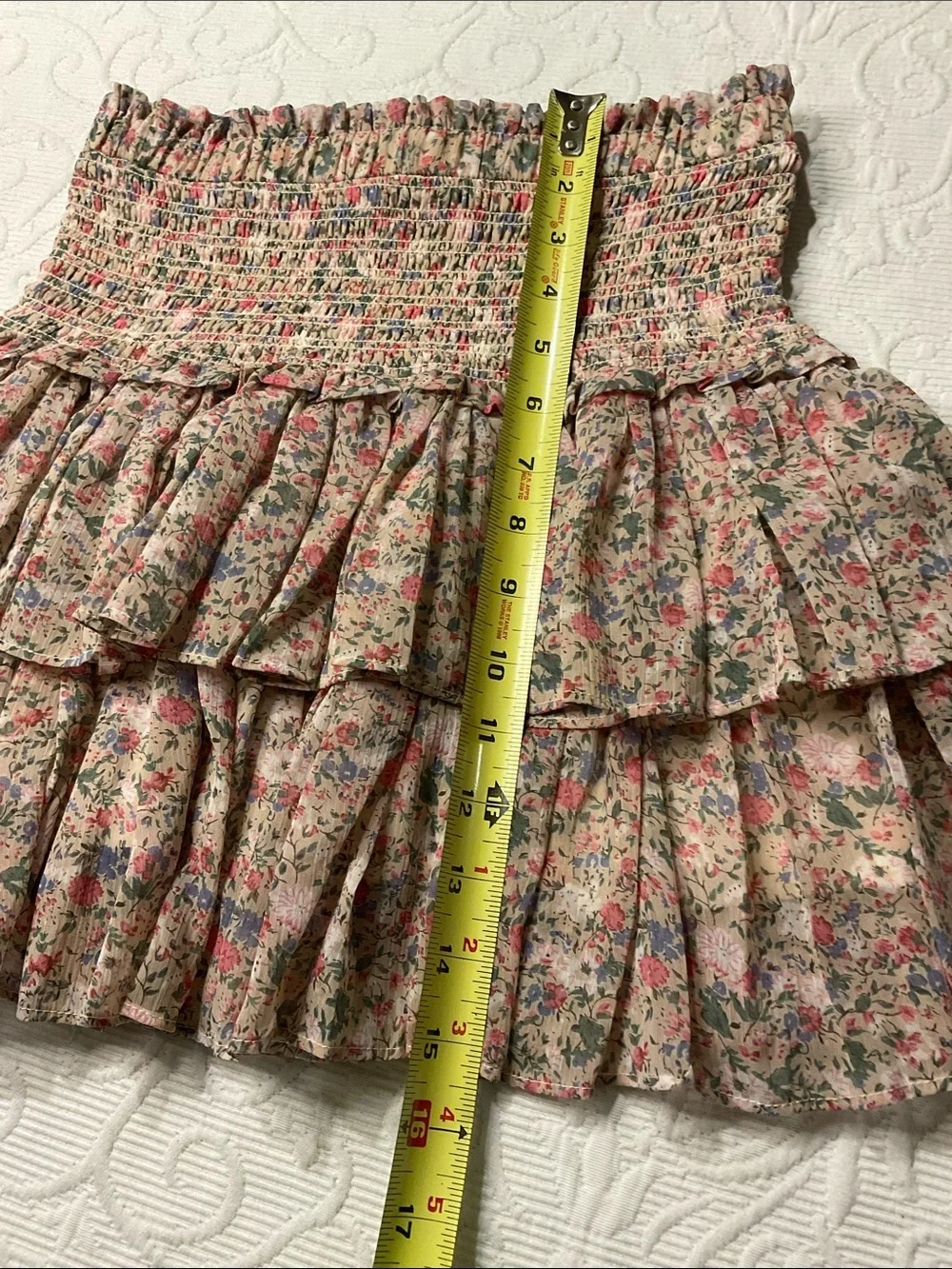 Pants Store Tiered Smocked Mini Skirt in Cream Floral. Medium NWOT